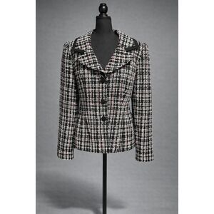 Studio I Women’s Tweed Blazer Jacket Size 12 Black Pink Button Front